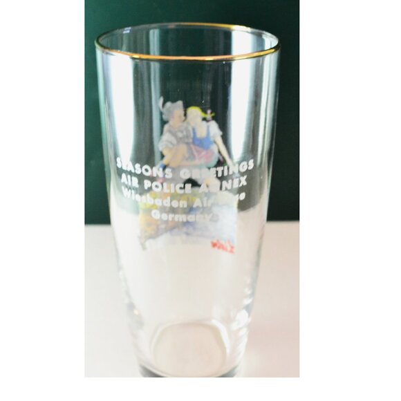 Set Of 4 Glasses German Figures With Sayings Air Force Police Wiesbaden Germany - Picture 3 of 11